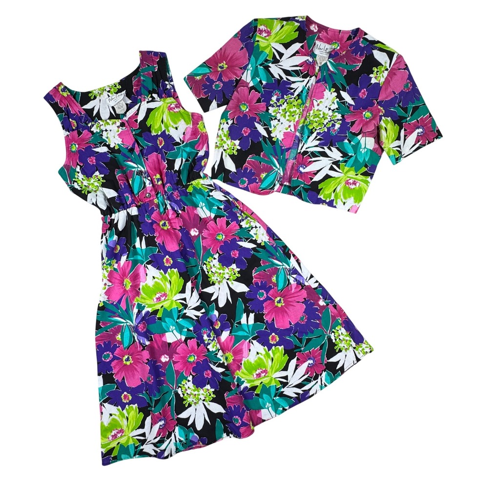 New‎ Looks Women's 2 Piece Dress Set Floral Midi Elastic Waist Multi Color Sz 12